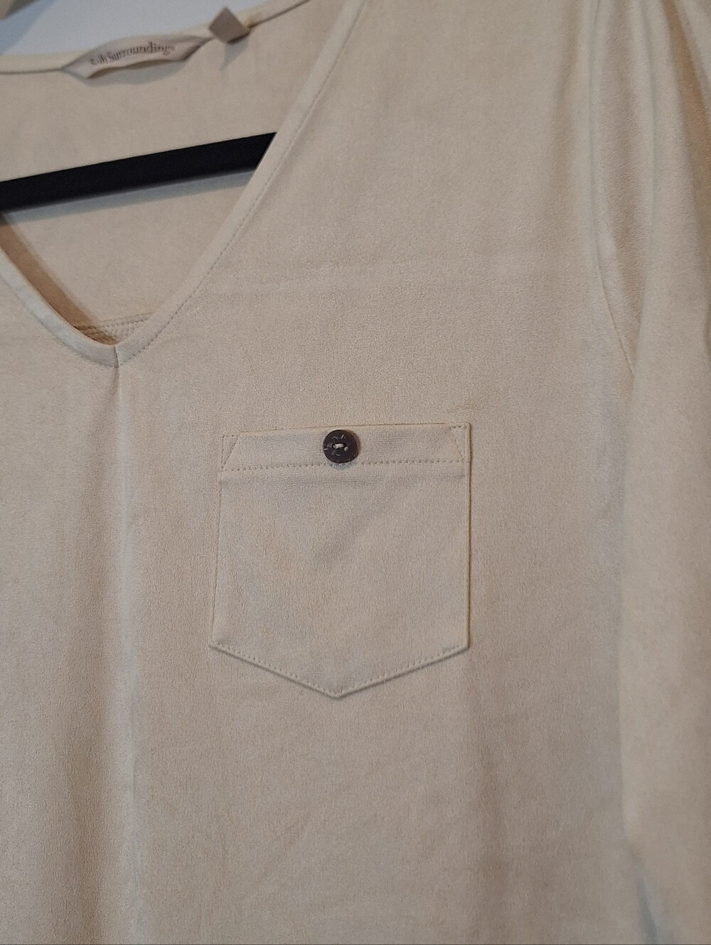 Soft Surroundings Suede Hi Low Tunic Top Roll Tab Sleeves Beige Size Medium - Picture 5 of 12